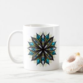 Konstig Ögon Mandala Art - Trippy Flower Blue Grön Kaffemugg