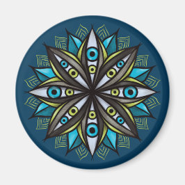 Konstig Ögon Mandala Art - Trippy Flower Blue Grön Magnet