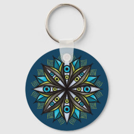 Konstig Ögon Mandala Art - Trippy Flower Blue Grön Nyckelring