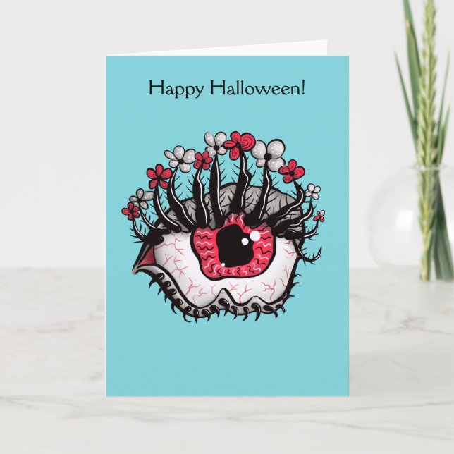 Konstig Ögon Smälta Kuslig Psykopat Glad Halloween Kort (Framsida)