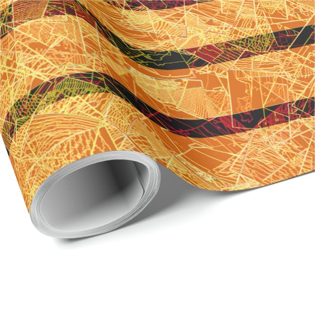 Konstig orange rand och repade små fyrkanter presentpapper (Rullad Hörn)