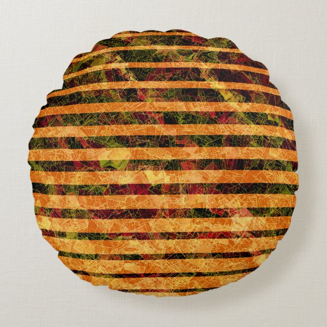 Konstig orange rand och små fyrkanter i linjer rund kudde (Framsidan)