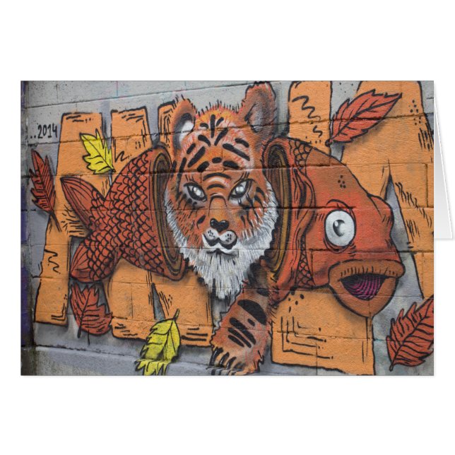 Konstig Orange Tiger Fish Graffiti Hälsningskort (Framsidan Horizontal)