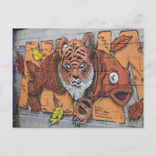 Konstig Orange Tiger Fish Graffiti Vykort