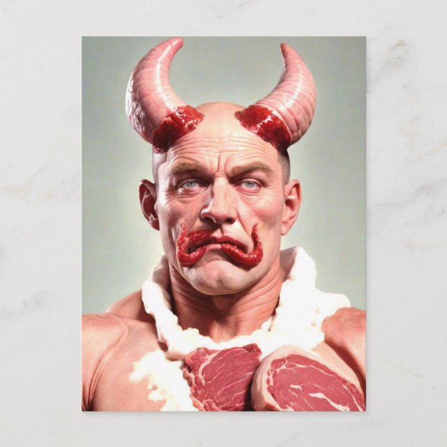 Konstig postkort med köttman och horn vykort (Framsida)