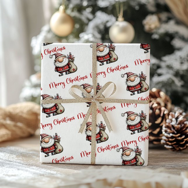 Konstig rolig jul tomte serieteckning inslagspappe presentpapper (Quirky Funny Santa Claus Cartoon Wrapping Paper)