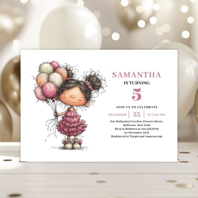 Konstig Roliga Barn 5-års Inbjudan Rosa (Quirky Funny Kids 5th Birthday Invite Pink)