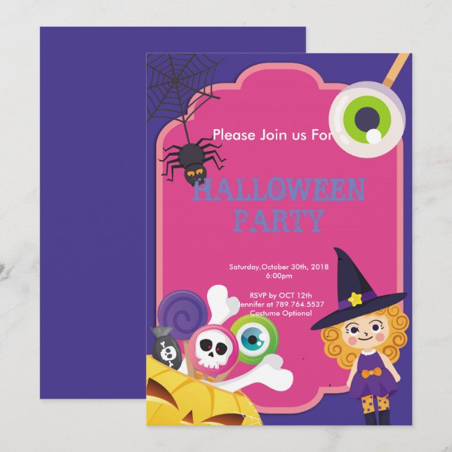 konstig söt Halloween fest Inbjudningar (Fram/baksida)