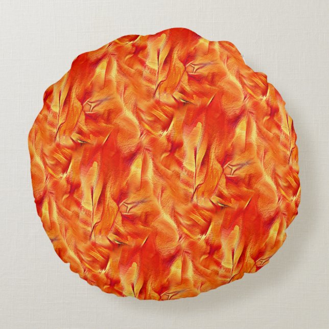 Konstig struktur, mycket satin, mycket rödaktig gu rund kudde (Baksidan)