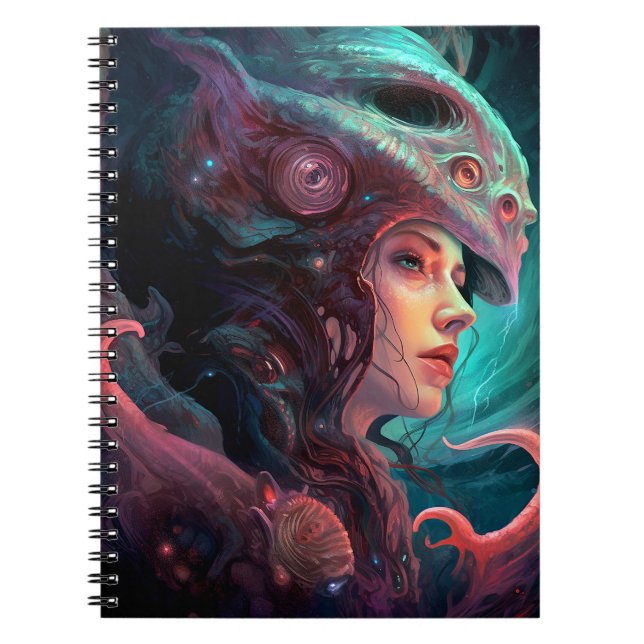 Konstig Surreal Alien Woman Art Anteckningsbok (Framsidan)