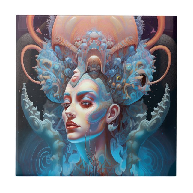 Konstig Surreal Alien Woman Art Kakelplatta (Framsidan)