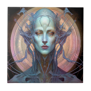 Konstig Surreal Alien Woman Art Kakelplatta