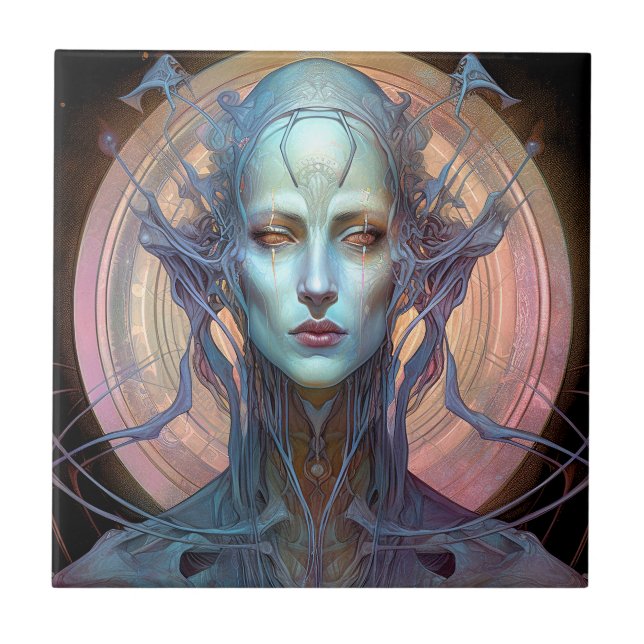 Konstig Surreal Alien Woman Art Kakelplatta (Framsidan)