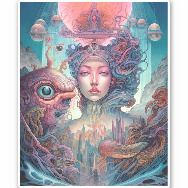 Konstig Surreal Alien Woman Art Klistermärken (Framsida)