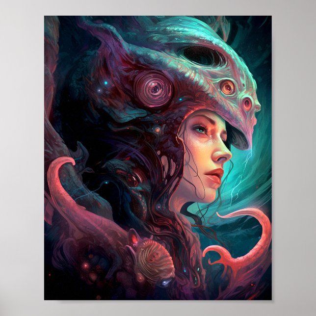 Konstig Surreal Alien Woman Art Poster (Framsidan)