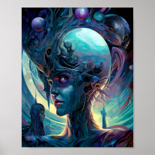 Konstig Surreal Alien Woman Art Poster