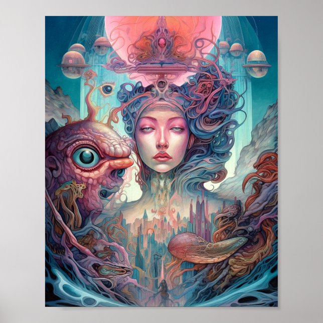 Konstig Surreal Alien Woman Art Poster (Framsidan)