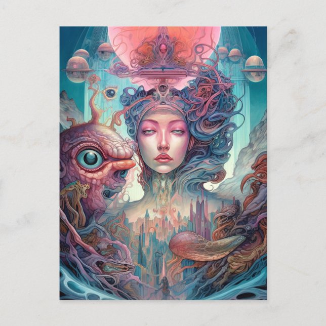 Konstig Surreal Alien Woman Art Vykort (Framsida)