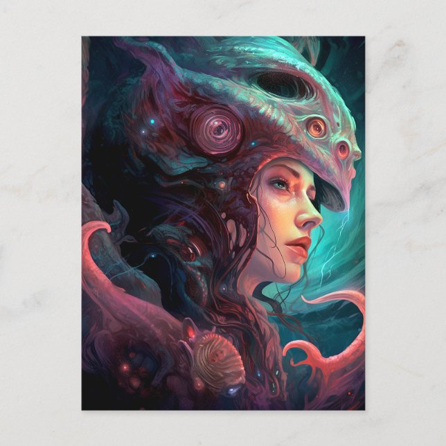 Konstig Surreal Alien Woman Art Vykort (Framsida)