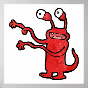 konstig tecknad monster poster