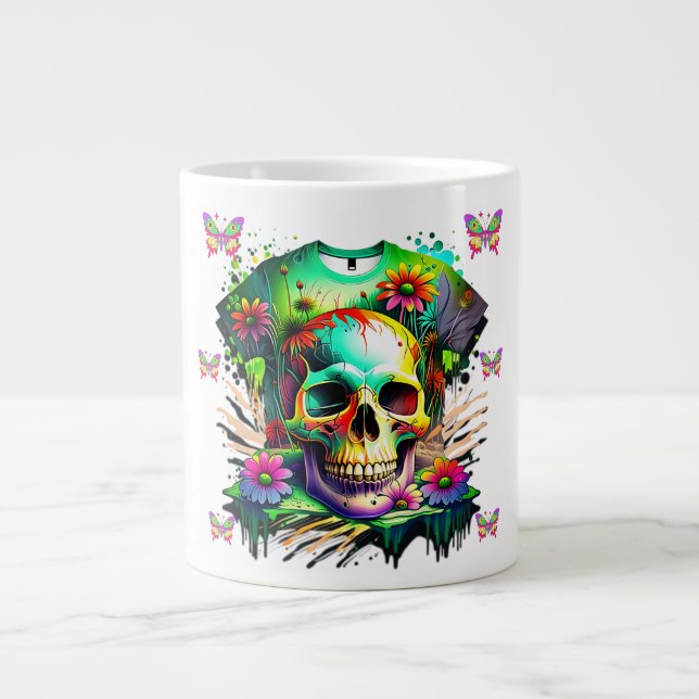 Konstig till slut - Psychedelic Skull och Blommigt Jumbo Mugg (Framsidan)