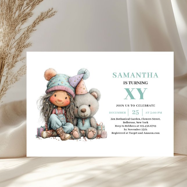 Konstig tjej 4-års födelsedags Whimsical Pastell i Inbjudningar (Quirky Girl 4th Birthday Whimsical Pastel invitation)