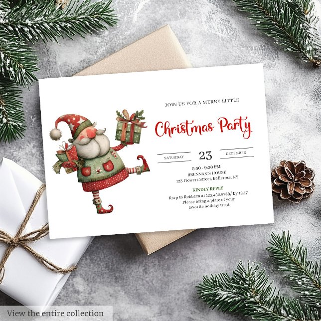 Konstig Tomte Vattenfärg Barn Kalasfirande Party Inbjudningar (Quirky Santa Watercolor Kids Celebration Party Invite

)