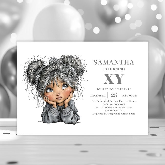 Konstig tonårstjej Svart Guld Födelsedagsfest Inbjudningar (Quirky Teenager Girl Black Gold Birthday Party Invitation

)