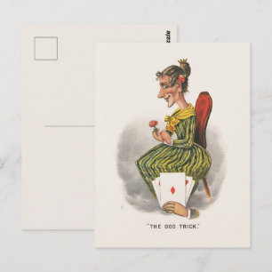 Konstig Trick Victorian Karikatyr Randig Klänning Vykort