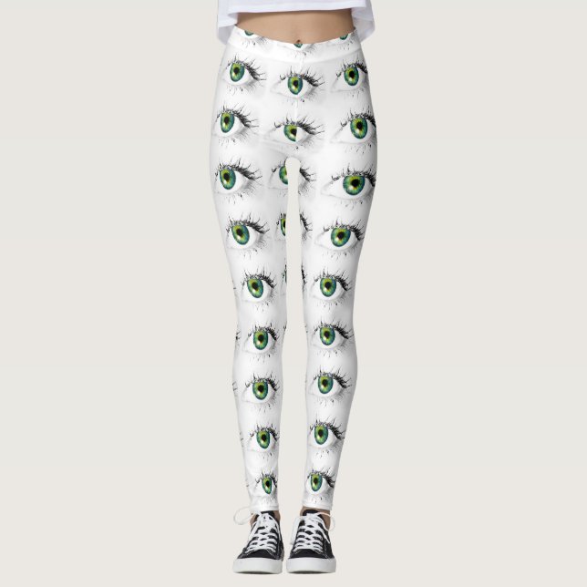 konstig, unik ögonbalblå grönt, konstig halloween leggings (Framsida)