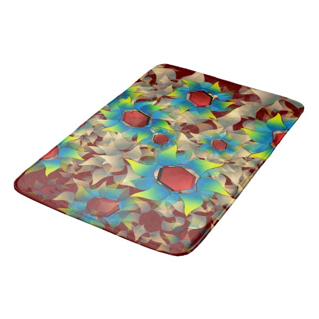 Konstig virtuell blomma, blått och gult petal på r badrumsmatta (Vinklad)