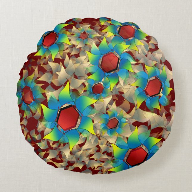 Konstig virtuella blommor, blåaktiga petaler på mö rund kudde (Framsidan)