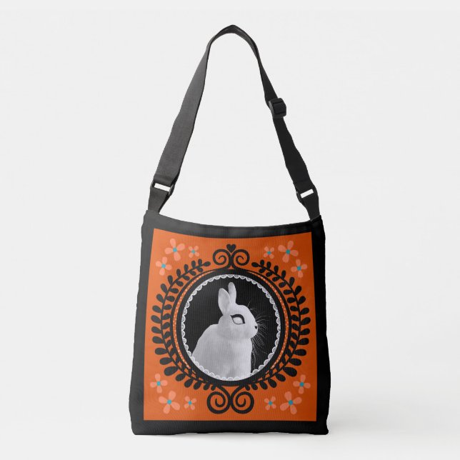 Konstig vit kanin Crossbody väska / axelrem tote (Framsida)