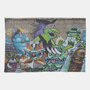 Konstig Wicked Grönt Witch Graffiti Kökshandduk