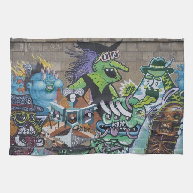Konstig Wicked Grönt Witch Graffiti Kökshandduk (Horisontell)