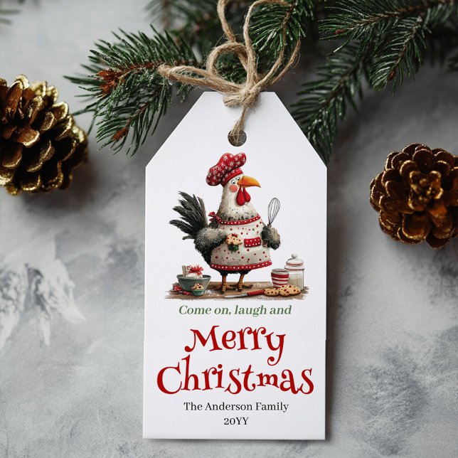 Konstiga Kycklingar Julpresentkort Handritad Presentetikett (Quirky Chickens Christmas Gift Tag Hand Drawn)