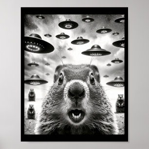 Konstiga Murmeldjur Selfie Med Utomjording Ufo Rol Poster