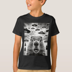Konstiga Murmeldjur Selfie Med Utomjording Ufo Rol T Shirt