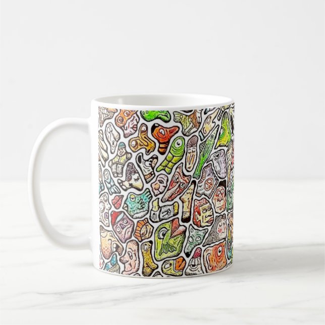 Konstiga serieansikten Färgpenna kaffemugg (Vänster)