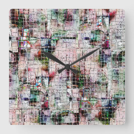 Konstigt färgad teckning under jute med rustik åld fyrkantig klocka