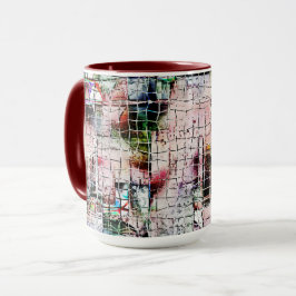 Konstigt färgad teckning under jute med rustik åld mugg