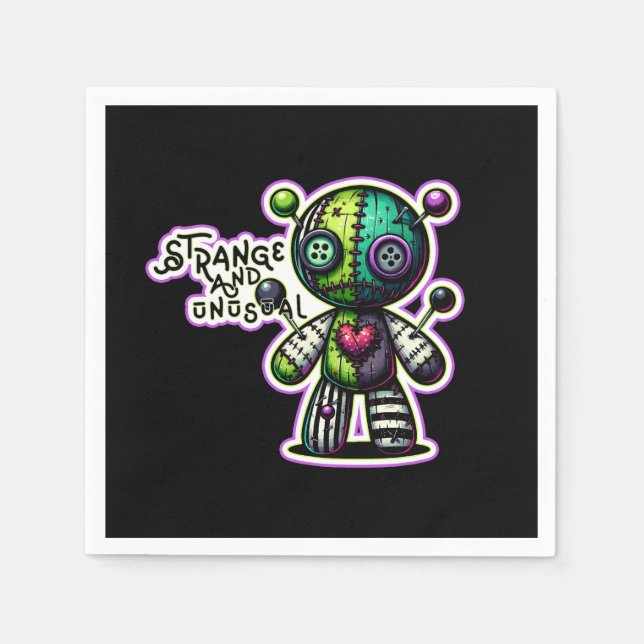 Konstigt och ovanligt Lila Grönt Hjärtvoodoo Bear Pappersservett (Framsidan)