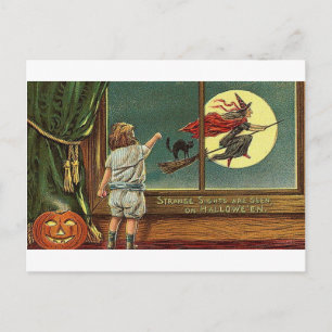 Konstigt sett ses på Halloween, Child, Cat. Vykort
