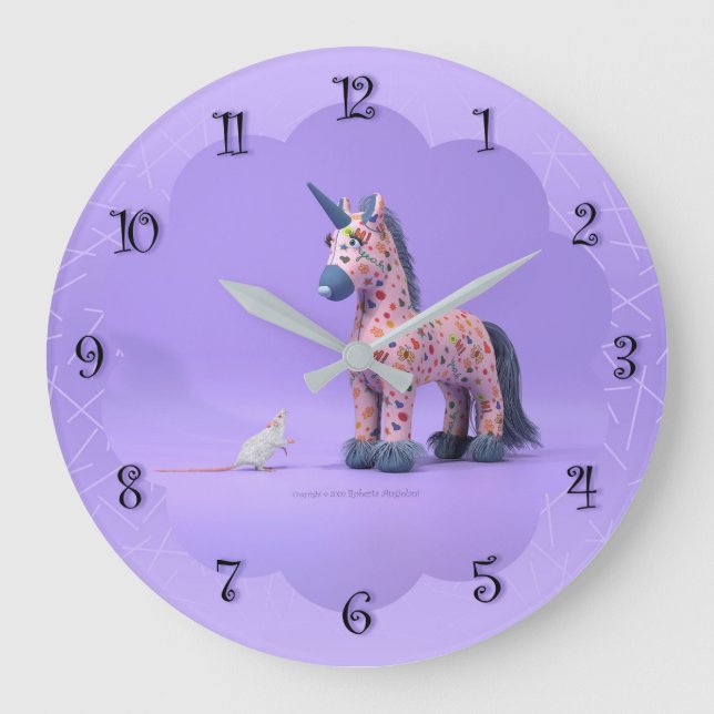 Konstigt träffar Mouse och Unicorn Stor Klocka (Framsida)