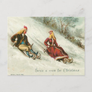 Konstigt Vintage Chickens Sleding jul Helg Vykort
