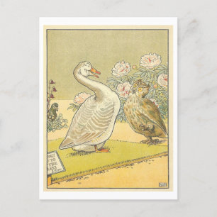 Konstigt Vintage Illustration med Goose och Uggla Vykort