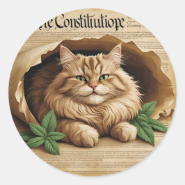 Konstitutionen och fångsten - Patriotic Cat Sticke Runt Klistermärke