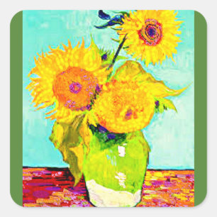 Konstklistermärke, Van Gogh, solrosor Fyrkantigt Klistermärke