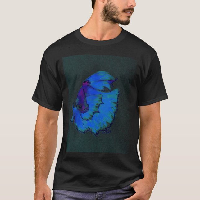 Konstklotter Nr 37 Blå Betta Fisk T Shirt (Framsida)