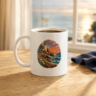 Konstkoppen Coastal Lighthouse Sunset Ocean Kaffemugg